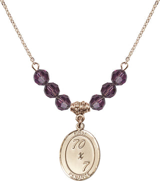 18" Hamilton Gold Plated Necklace with 4mm Amethyst Crystal Beads featuring a 14kt Gold Filled First Penance Medal.