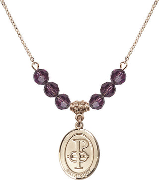 18" Hamilton Gold Plated Necklace with 4mm Amethyst Crystal Beads featuring a 14kt Gold Filled Matrimony Medal.