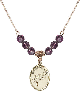 18" Hamilton Gold Plated Necklace with 4mm Amethyst Crystal Beads featuring a 14kt Gold Filled Graduation Medal.