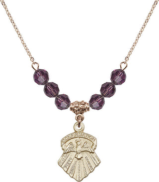 18" Hamilton Gold Plated Necklace with 4mm Amethyst Crystal Beads featuring a 14kt Gold Filled Seven Gifts Medal.