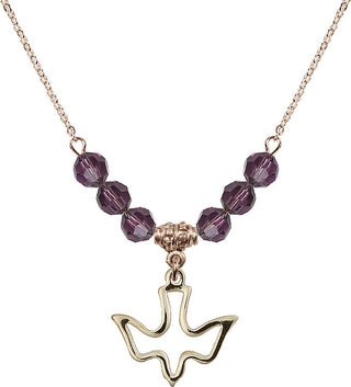 18" Hamilton Gold Plated Necklace with 4mm Amethyst Crystal Beads featuring a 14kt Gold Filled Holy Spirit Medal.
