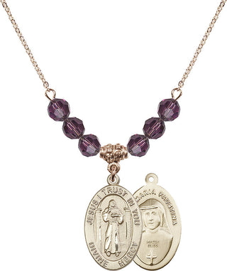 18" Hamilton Gold Plated Necklace with 4mm Amethyst Crystal Beads featuring a 14kt Gold Filled Divine Mercy Medal.