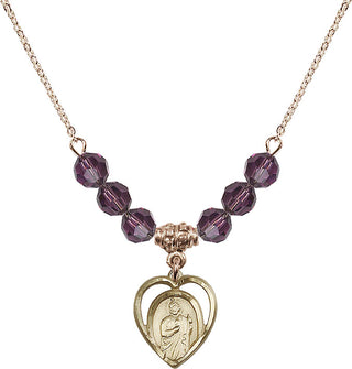 18" Hamilton Gold Plated Necklace with 4mm Amethyst Crystal Beads featuring a 14kt Gold Filled Saint Jude Medal.