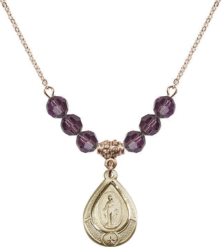 18" Hamilton Gold Plated Necklace with 4mm Amethyst Crystal Beads featuring a 14kt Gold Filled Miraculous Medal.