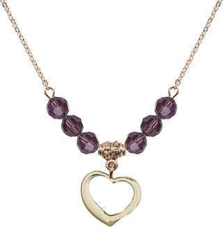 18" Hamilton Gold Plated Necklace with 4mm Amethyst Crystal Beads featuring a 14kt Gold Filled Heart Medal.