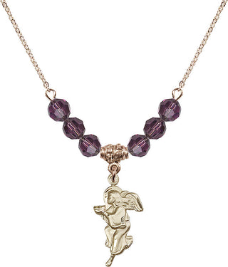 18" Hamilton Gold Plated Necklace with 4mm Amethyst Crystal Beads featuring a 14kt Gold Filled Guardian Angel Medal.