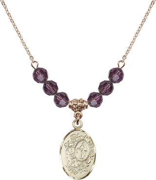 18" Hamilton Gold Plated Necklace with 4mm Amethyst Crystal Beads featuring a 14kt Gold Filled Miraculous Medal.