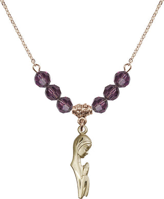 18" Hamilton Gold Plated Necklace with 4mm Amethyst Crystal Beads featuring a 14kt Gold Filled Madonna Medal.