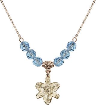 18" Hamilton Gold Plated Necklace with 4mm Aqua Crystal Beads featuring a 14kt Gold Filled Chastity Medal.
