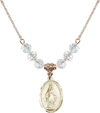 18" Hamilton Gold Plated Necklace with 4mm Crystal Beads featuring a 14kt Gold Filled Miraculous Medal.