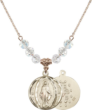 18" Hamilton Gold Plated Necklace with 4mm Crystal Beads featuring a 14kt Gold Filled Miraculous Medal.
