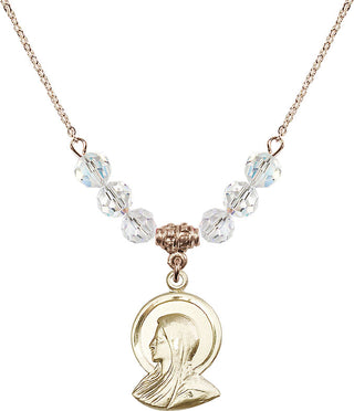 18" Hamilton Gold Plated Necklace with 4mm Crystal Beads featuring a 14kt Gold Filled Madonna Medal.