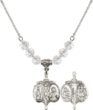 18" Rhodium Plated Necklace with 4mm Crystal Beads featuring a Sterling Silver Novena Medal.