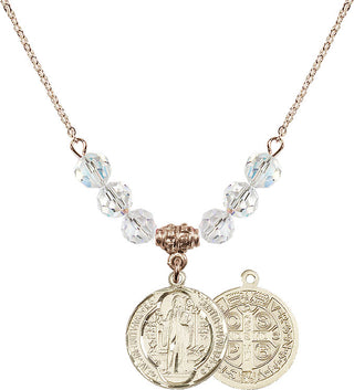 18" Hamilton Gold Plated Necklace with 4mm Crystal Beads featuring a 14kt Gold Filled Saint Benedict Medal.