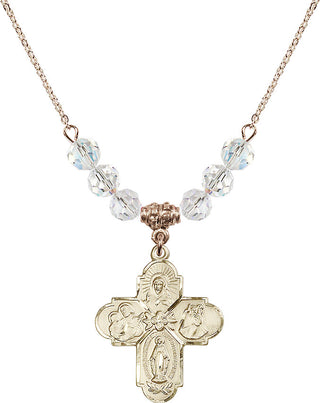 18" Hamilton Gold Plated Necklace with 4mm Crystal Beads featuring a 14kt Gold Filled 4-Way Medal.