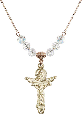 18" Hamilton Gold Plated Necklace with 4mm Crystal Beads featuring a 14kt Gold Filled Trinity Crucifix Medal.