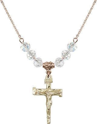 18" Hamilton Gold Plated Necklace with 4mm Crystal Beads featuring a 14kt Gold Filled Nail Crucifix Medal.