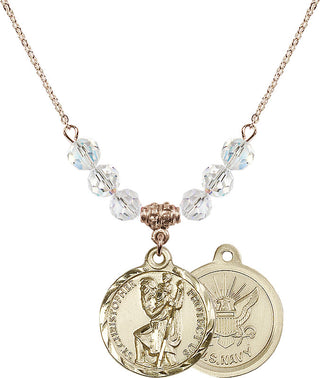 18" Hamilton Gold Plated Necklace with 4mm Crystal Beads featuring a 14kt Gold Filled Saint Christopher / Navy Medal.