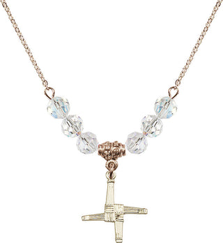 18" Hamilton Gold Plated Necklace with 4mm Crystal Beads featuring a 14kt Gold Filled Saint Brigid Cross Medal.