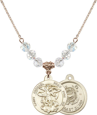 18" Hamilton Gold Plated Necklace with 4mm Crystal Beads featuring a 14kt Gold Filled Saint Michael / Coast Guard Medal.