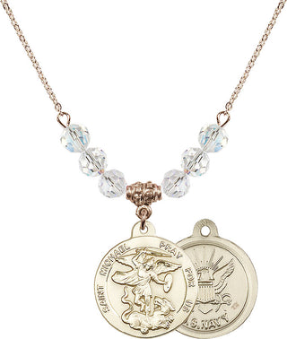 18" Hamilton Gold Plated Necklace with 4mm Crystal Beads featuring a 14kt Gold Filled Saint Michael / Navy Medal.