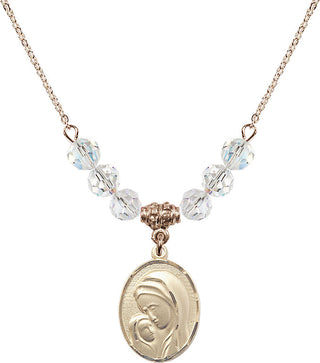18" Hamilton Gold Plated Necklace with 4mm Crystal Beads featuring a 14kt Gold Filled Madonna & Child Medal.