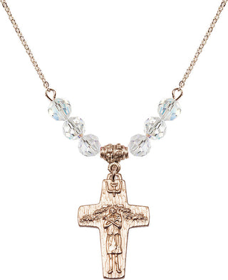 18" Hamilton Gold Plated Necklace with 4mm Crystal Beads featuring a 14kt Gold Filled Papal Crucifix Medal.