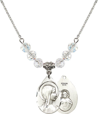18" Rhodium Plated Necklace with 4mm Crystal Beads featuring a Sterling Silver Sorrowful Mother Medal.