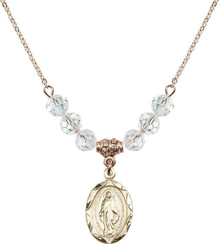 18" Hamilton Gold Plated Necklace with 4mm Crystal Beads featuring a 14kt Gold Filled Miraculous Medal.