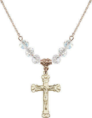 18" Hamilton Gold Plated Necklace with 4mm Crystal Beads featuring a 14kt Gold Filled Crucifix Medal.