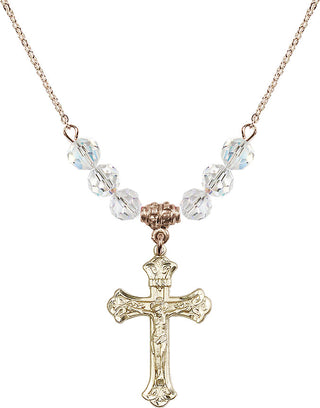 18" Hamilton Gold Plated Necklace with 4mm Crystal Beads featuring a 14kt Gold Filled Crucifix Medal.