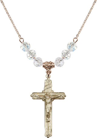 18" Hamilton Gold Plated Necklace with 4mm Crystal Beads featuring a 14kt Gold Filled Crucifix Medal.