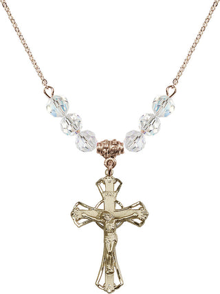 18" Hamilton Gold Plated Necklace with 4mm Crystal Beads featuring a 14kt Gold Filled Crucifix Medal.