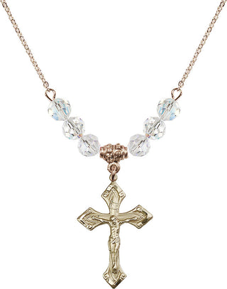 18" Hamilton Gold Plated Necklace with 4mm Crystal Beads featuring a 14kt Gold Filled Crucifix Medal.