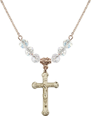 18" Hamilton Gold Plated Necklace with 4mm Crystal Beads featuring a 14kt Gold Filled Crucifix Medal.