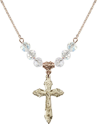 18" Hamilton Gold Plated Necklace with 4mm Crystal Beads featuring a 14kt Gold Filled Crucifix Medal.