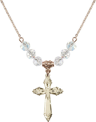 18" Hamilton Gold Plated Necklace with 4mm Crystal Beads featuring a 14kt Gold Filled Cross Medal.