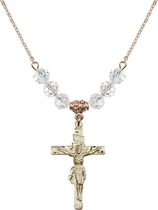 18" Hamilton Gold Plated Necklace with 4mm Crystal Beads featuring a 14kt Gold Filled Crucifix Medal.