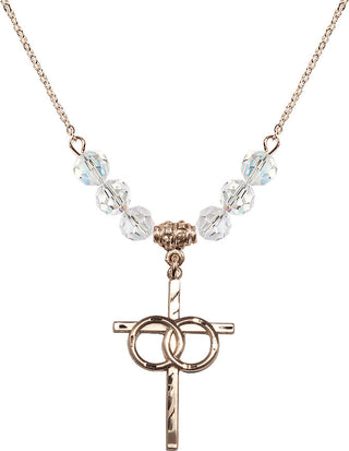 18" Hamilton Gold Plated Necklace with 4mm Crystal Beads featuring a 14kt Gold Filled Wedding Rings Cross Medal.