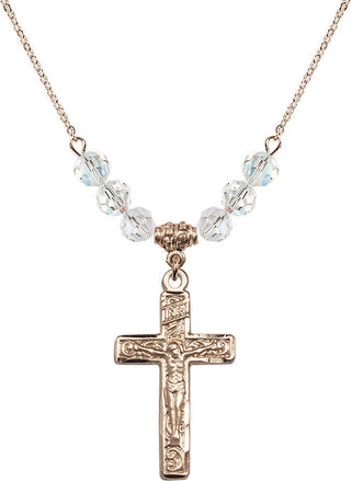 18" Hamilton Gold Plated Necklace with 4mm Crystal Beads featuring a 14kt Gold Filled Crucifix Medal.
