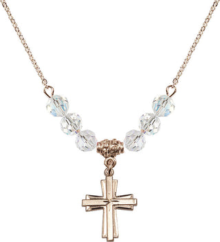 18" Hamilton Gold Plated Necklace with 4mm Crystal Beads featuring a 14kt Gold Filled Cross Medal.