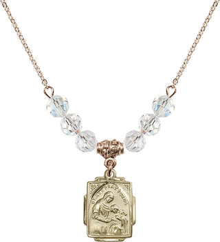 18" Hamilton Gold Plated Necklace with 4mm Crystal Beads featuring a 14kt Gold Filled Saint Ann Medal. Engraved Catholic Saint Jewelry