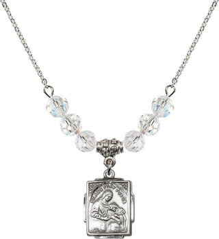 18" Rhodium Plated Necklace with 4mm Crystal Beads featuring a Sterling Silver Saint Ann Medal. Engraved Catholic Saint Jewelry