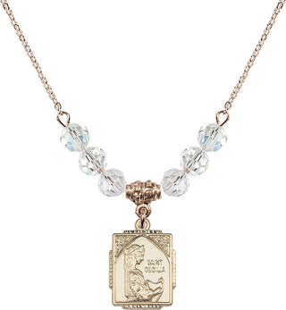 18" Hamilton Gold Plated Necklace with 4mm Crystal Beads featuring a 14kt Gold Filled Saint Cecilia Medal. Engraved Catholic Saint Jewelry