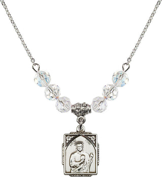 18" Rhodium Plated Necklace with 4mm Crystal Beads featuring a Sterling Silver Saint Jude Medal. Engraved Catholic Saint Jewelry