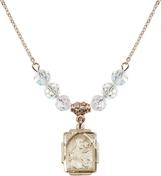 18" Hamilton Gold Plated Necklace with 4mm Crystal Beads featuring a 14kt Gold Filled Saint Joseph Medal. Engraved Catholic Saint Jewelry