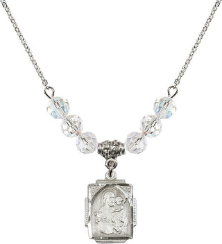 18" Rhodium Plated Necklace with 4mm Crystal Beads featuring a Sterling Silver Saint Joseph Medal. Engraved Catholic Saint Jewelry