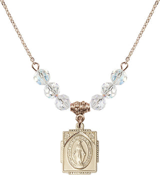 18" Hamilton Gold Plated Necklace with 4mm Crystal Beads featuring a 14kt Gold Filled Miraculous Medal. Engraved Catholic Saint Jewelry