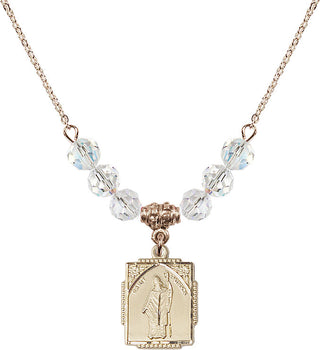 18" Hamilton Gold Plated Necklace with 4mm Crystal Beads featuring a 14kt Gold Filled Saint Patrick Medal. Engraved Catholic Saint Jewelry