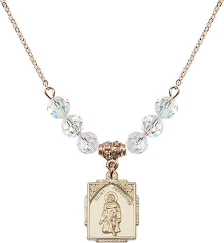 18" Hamilton Gold Plated Necklace with 4mm Crystal Beads featuring a 14kt Gold Filled Saint Peregrine Medal. Engraved Catholic Saint Jewelry